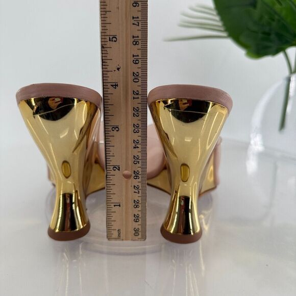 Schutz Womens Size 5.5 Aprill Vynil Slip On Open Toe Wedge Sandals Pink Gold - Picture 8 of 12